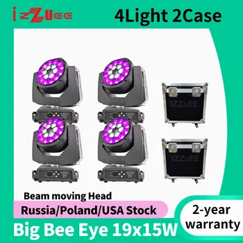 0 Duty 4шт Clay Paky Zoom Beam 19x15 Вт RGBW LED Bee Eye Moving Head Wash Lyre Flycase DJ Party Ночной Клуб Сценические Огни B eye