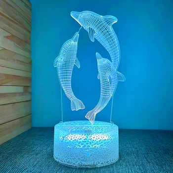Креативный 3D Ночник с Потрескивающим основанием Пульт Дистанционного управления 16 цветов Шоу Дельфинов USB Атмосферная Настольная лампа Сенсорная кнопка