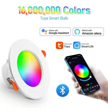 Умный светодиодный светильник Tuya Bluetooth с затемнением, круглый точечный светильник, изменяющий цвет RGB, совместимый с Alexa Google Assistant Smart Life