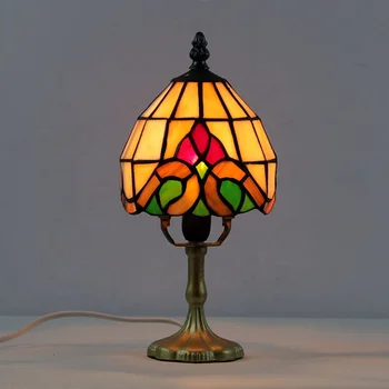Настольная лампа LongHuiJing Mini с цветочным витражным абажуром ручной работы, настольные лампы Tiffany Art