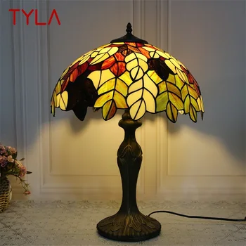 Стеклянная настольная лампа TYLA Tiffany LED Creative Leaf Настольный светильник Модный декор для дома, гостиной, прикроватной тумбочки в спальне